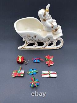 Rare-Vintage 1960 Santa Sleigh and 5 Reindeer, Gold Detail, Hand Made