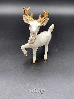 Rare-Vintage 1960 Santa Sleigh and 5 Reindeer, Gold Detail, Hand Made