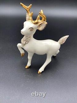 Rare-Vintage 1960 Santa Sleigh and 5 Reindeer, Gold Detail, Hand Made