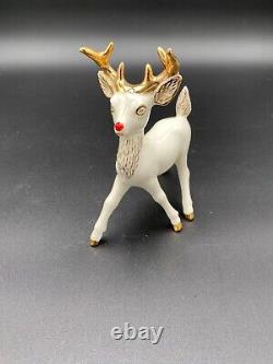 Rare-Vintage 1960 Santa Sleigh and 5 Reindeer, Gold Detail, Hand Made