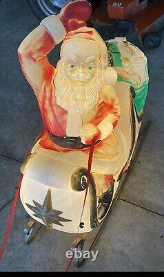 Rare Vintage 1970 Empire Plastic Christmas Blow Mold Santa Sleigh withReindeer