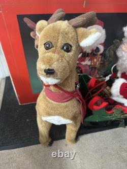 Rare Vintage 1993 Santa's Best Animated Santa, Reindeer and Sleigh READ