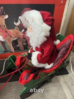 Rare Vintage 1993 Santa's Best Animated Santa, Reindeer and Sleigh READ