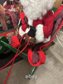 Rare Vintage 1993 Santa's Best Animated Santa, Reindeer and Sleigh READ