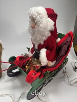 Rare Vintage 1993 Santa's Best Animated Santa, Reindeer and Sleigh READ