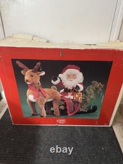 Rare Vintage 1993 Santa's Best Animated Santa, Reindeer and Sleigh READ