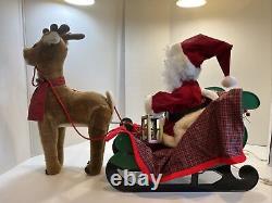 Rare Vintage 1993 Santa's Best Animated Santa, Reindeer and Sleigh Working Withbox