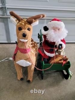 Rare Vintage 1993 Santa's Best Animated Santa, Reindeer and Sleigh Working Withbox