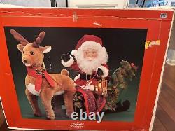 Rare Vintage 1993 Santa's Best Animated Santa, Reindeer and Sleigh Working Withbox