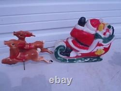 Rare Vintage Blow Mold Empire Santa In Sleigh With Two Reindeer