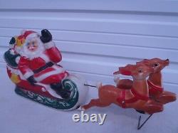 Rare Vintage Blow Mold Empire Santa In Sleigh With Two Reindeer