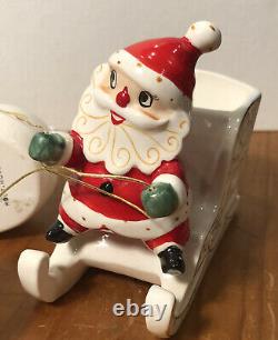 Rare Vintage Ceramic Holt Howard Santa with Sleigh & Reindeer Candleholders with Box