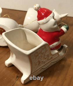 Rare Vintage Ceramic Holt Howard Santa with Sleigh & Reindeer Candleholders with Box