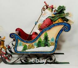 Rare Vintage Father Christmas, Santa Sleigh & Enamelled Reindeer Table Decoration