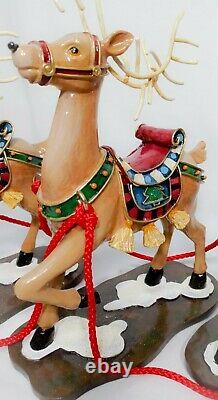 Rare Vintage Father Christmas, Santa Sleigh & Enamelled Reindeer Table Decoration