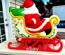 Rare Vintage Grand Venture Santa Sleigh Reindeer Blow Mold Yard Lightup Christma