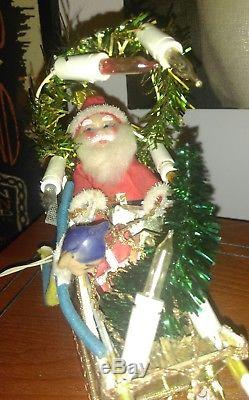 Rare Vintage Lighted Pixie Elves with Ladder Tree Santa Angel + Sleigh & Reindeer