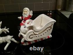 Rare Vintage Norcrest, Napco, Lefton Santa Candy Striped Sleigh And Reindeer