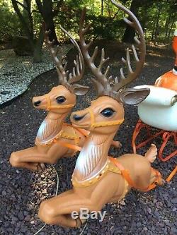 Rare Vintage Poloron Santa Sleigh & Reindeer 3 Piece Set Lighted, Reins, Antlers