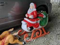 Rare! Vintage Tpi Canada Christmas Plastic Blow Molds Santa Sleigh Reindeer Set