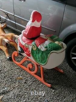 Rare! Vintage Tpi Canada Christmas Plastic Blow Molds Santa Sleigh Reindeer Set