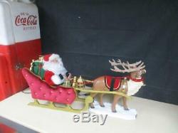 Rare Vintage Trim A Home Animated Huge Christmas Reindeer & Santa On Sleigh