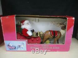 Rare Vintage Trim A Home Animated Huge Christmas Reindeer & Santa On Sleigh