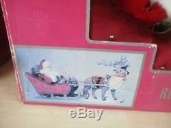 Rare Vintage Trim A Home Animated Huge Christmas Reindeer & Santa On Sleigh