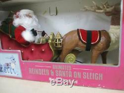 Rare Vintage Trim A Home Animated Huge Christmas Reindeer & Santa On Sleigh