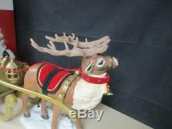 Rare Vintage Trim A Home Animated Huge Christmas Reindeer & Santa On Sleigh