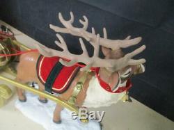 Rare Vintage Trim A Home Animated Huge Christmas Reindeer & Santa On Sleigh