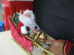 Rare Vintage Trim A Home Animated Huge Christmas Reindeer & Santa On Sleigh