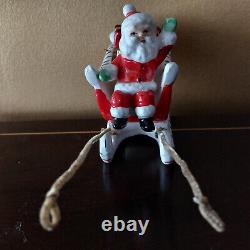Rare Vintage Two Piece Ceramic Santa Sleigh with Gifts and Reindeer