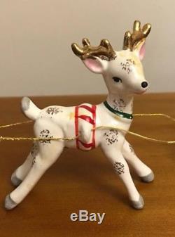 Rare Vtg 1950s Santas Christmas Holly Sleigh Candy Cane with Reindeer Japan