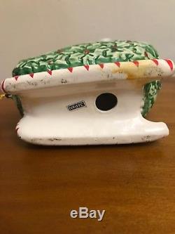 Rare Vtg 1950s Santas Christmas Holly Sleigh Candy Cane with Reindeer Japan