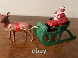 Rare vintage BARCLAY SANTA ON SLEIGH With REINDEER B197NM Lot C No antlers
