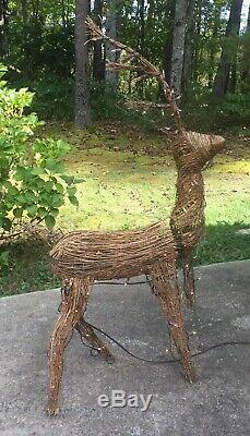 Reindeer And Santa Sleigh Wood Colored Lighted Outdoor Yard Decor