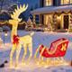 Reindeer Christmas Decor, 4 Ft Reindeer & Santa Sleigh Set Deer Outdoor Decorati
