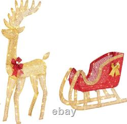 Reindeer Christmas Decor, 4 FT Reindeer & Santa Sleigh Set Deer Outdoor Decorati