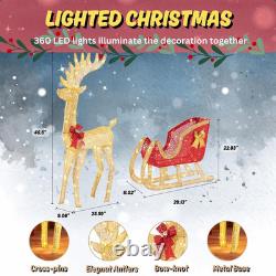 Reindeer Christmas Decor, 4 FT Reindeer & Santa Sleigh Set Deer Outdoor Decorati