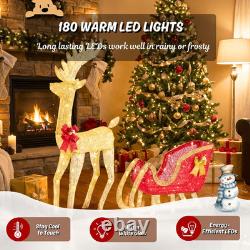 Reindeer Christmas Decor, 4 FT Reindeer & Santa Sleigh Set Deer Outdoor Decorati