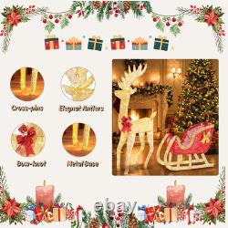 Reindeer Christmas Decor, 4 FT Reindeer & Santa Sleigh Set Deer Outdoor Decorati