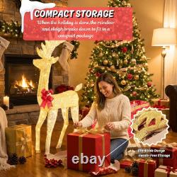 Reindeer Christmas Decor, 4 FT Reindeer & Santa Sleigh Set Deer Outdoor Decorati
