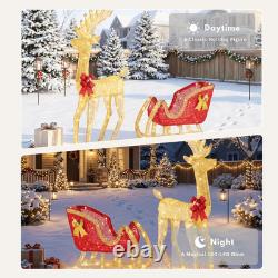 Reindeer Christmas Decor, 4 FT Reindeer & Santa Sleigh Set Deer Outdoor Decorati