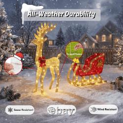 Reindeer Christmas Decor, 4 FT Reindeer & Santa Sleigh Set Deer Outdoor Decorati