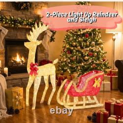 Reindeer Christmas Decor, 4 FT Reindeer & Santa Sleigh Set Deer Outdoor Decorati