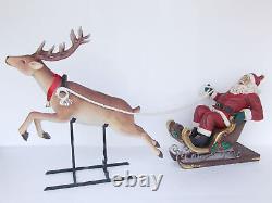 Reindeer Pulling Santa Claus in Sleigh Large Christmas Prop Display