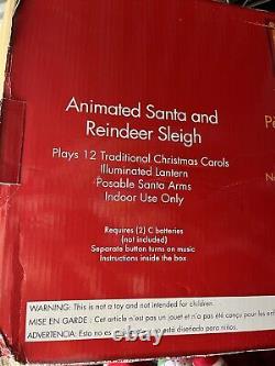 Reindeer & Santa 0n Sleigh Animated Musical Illuminated Christmas Holiday 36x18