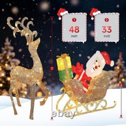 Reindeer & Santa Sleigh Set, Champagne Gold Perfect for Outdoor Christmas