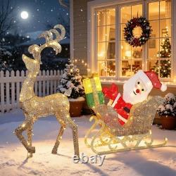 Reindeer & Santa Sleigh Set, Champagne Gold Perfect for Outdoor Christmas